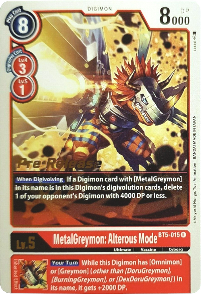 digimon cards metalgreymon MetalGreymon: Alterous Mode [BT5-015] [Battle of Omni Pre-Release Prom