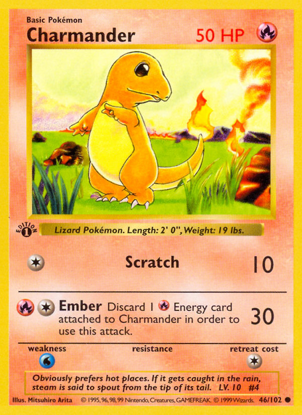 charmander pokemon card value 46 102 Charmander (46/102) (Shadowless) [Base Set 1st Edition]