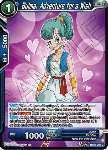 Bulma, Adventure for a Wish (BT30-025) [Three Glorious Fighters]